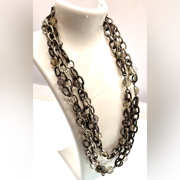 3 for $30 Loft Antiqued Silver Tone Long Doubled Linked Chain Crystal Beads - Picture 4 of 7